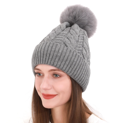 Berretto In Maglia A Trecce Invernale Da Donna Con Pompon In Pelliccia Sintetica Foderato In Pile Caldo Cappello In Maglia Per Donna