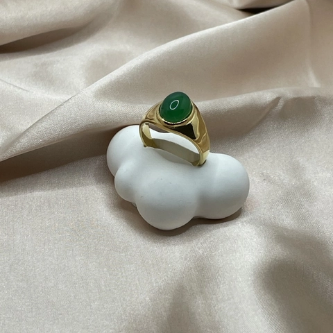 Anillo Vintage de Acero Inoxidable Chapado en Oro de 18K Para Mujer Hombre Con Ojo de Tigre Natural Ágata Negra Verde Gema Ovalada