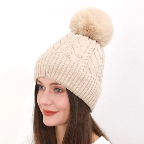 Berretto In Maglia A Trecce Invernale Da Donna Con Pompon In Pelliccia Sintetica Foderato In Pile Caldo Cappello In Maglia Per Donna
