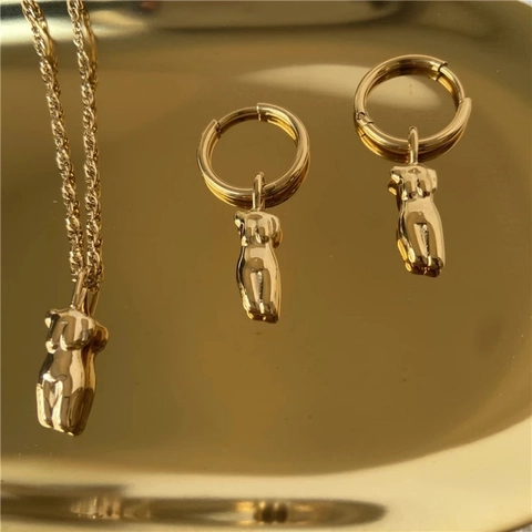 Boucles d'Oreilles Anneaux en Acier Inoxydable Plqué Or 18K Torse du Corps Bijoux Pendentif d'Art Abstrait Femme