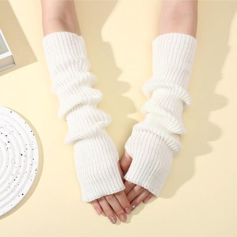 Women Knitted Arm Sleeves Fingerless Long Gloves Slouchy Winter Warm Acrylic Y2K Ribbed Arm Warmers Hand Covers