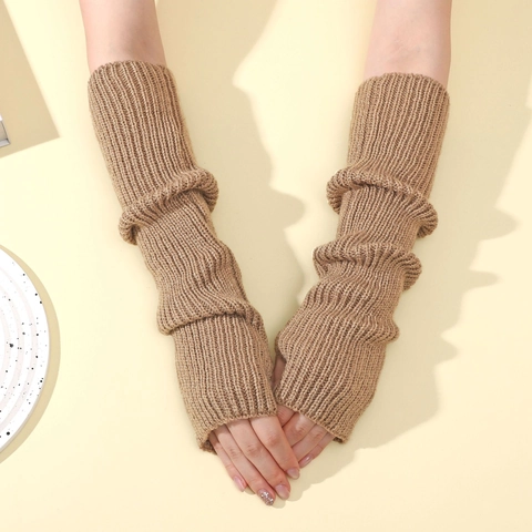 Women Knitted Arm Sleeves Fingerless Long Gloves Slouchy Winter Warm Acrylic Y2K Ribbed Arm Warmers Hand Covers