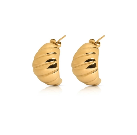 Orecchini a Bottone Croissant Vintage Francese per Donna Placcati Oro 18K in Acciaio Inossidabile Gioielli Metallici