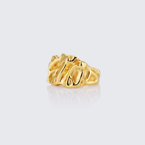 Anillo Abierto de Acero Inoxidable Minimalista con Textura de Lava para Mujer Chapado en Oro 18K Geométrico Irregular Ajustable Joyería