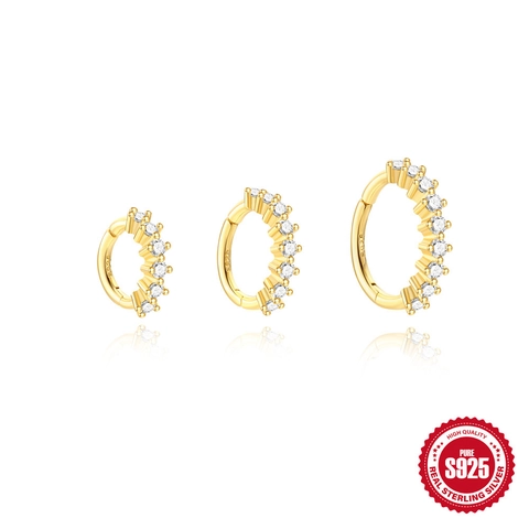 925 Sterling Silver Single Row Zirconia Cartilage Hoop Earrings Gold Plated Minimalist Ear Bone Clip Jewelry For Women