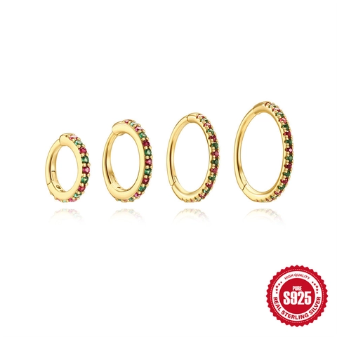 S925 Sterling Silver Multi Color Zirconia Ear Cartilage Hoop Earrings Gold Plated Huggie Hoops For Women Piercing Jewelry