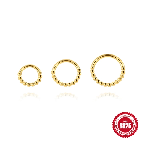 925 Sterling Silver Beaded Hoop Earrings Gold Plated Minimalist Ear Cartilage Rings Tiny Dot Studs For Women Piercing Jewelry