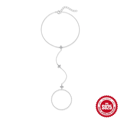 925 Sterlingsilber Moissanit Blume Sklavenarmband Vergoldet Handgeschirr Ringkette Schmuck Für Damen Geschenk