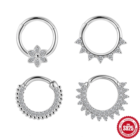 S925 Sterling Zilver Moissaniet Bloem Oorkraakbeen Stud Ringen Voor Vrouwen Minimalistische Piercingsieraden Daith Clicker Oorbellen