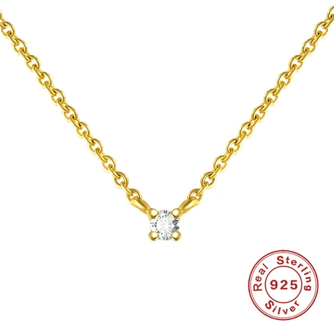 925 Sterling Silber Zirkonia Halskette Für Damen 18K Vergoldet Rundschliff Zirkonia Anhänger Vier Krallen Minimalistischer Schmuck