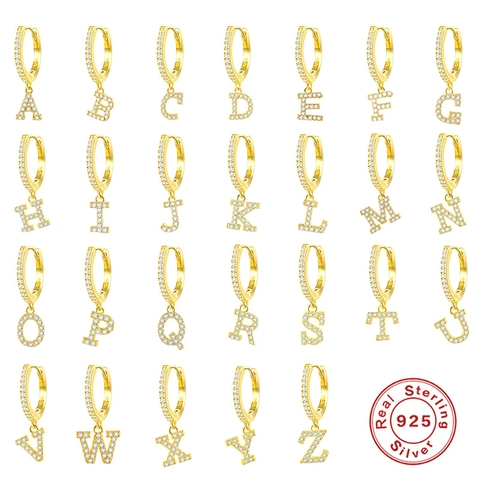 Orecchini a Cerchio in Argento Sterling 925 con Lettera Iniziale Placcati Oro Platino Zirconia Alfabeto A-Z Orecchini Huggie Donna