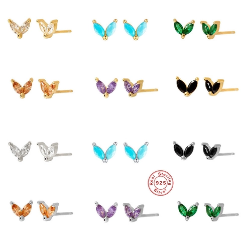 Boucles d'Oreilles Clous Marquise en Argent Sterling 925 Zircone pour Femmes Forme de Feuille Minimaliste Bijoux Plaqués Or Argent