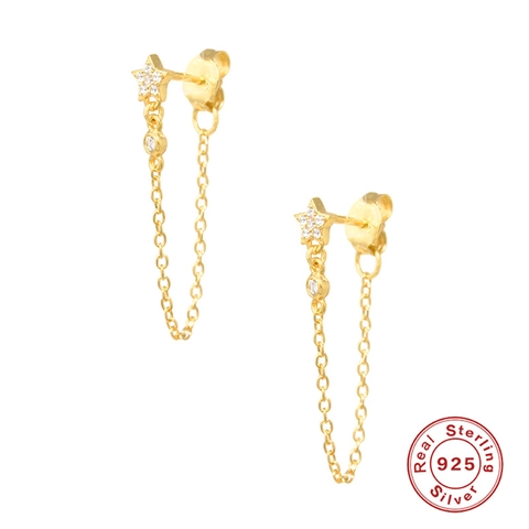 Pendientes de Borla de Estrella de Plata de Ley 925 para Mujer Oro Plata Cadena Colgante Trasera Pendientes de Botón Joyería