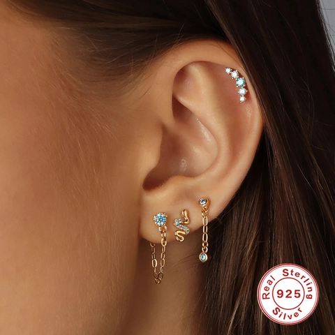925 Sterling Silver Earring Collection Zirconia Snake Flower Stud Earrings Minimalist Chain Tassel Earring Set For Women