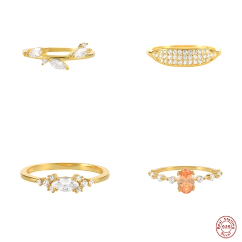 Bague de Luxe en Argent Sterling 925 pour Femme Feuille Marquise Trois Rangs Zirconium Champagne Ovale Bijoux de Mariage