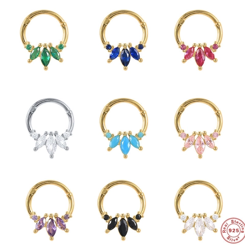 925 Sterling Silver Round Zirconia Nose Ring Hoop Ear Cartilage Stud Piercing Jewelry Women Trendy Geometric Accessory
