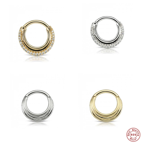925 Sterling Silber Piercing Ring Für Damen Zirkonia Eingelegt Ohrknorpel Stecker Septum Ring Gold Silber Geometrischer Körperschmuck