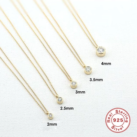 S925 Sterling Silver Necklace For Women Gold Plated Bezel Set Round Zircon Solitaire Pendant Minimalist Luxury Jewelry Gift