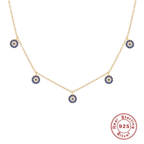 Boheems 925 Sterling Zilver Boze Oog Halsketting Verguld Zirkonia Turks Blauw Oog Hanger Schakelketting Voor Vrouwen Sieraden