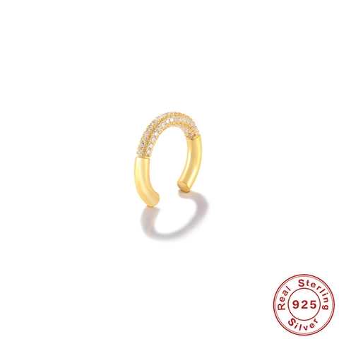 925 Sterlingsilber C-Form Ohrmanschetten Pavé Zirkonia Ohne Durchstechen Minimalistisch Geometrisch Gold Silber Knorpel Clip Ohrringe