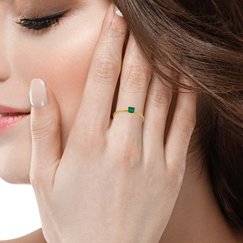 Luxury 925 Sterling Silver Green Gemstone Ring Vintage Gold Plated Square Emerald Cut Tourmaline Finger Ring For Women Wedding Party High End Jewelry