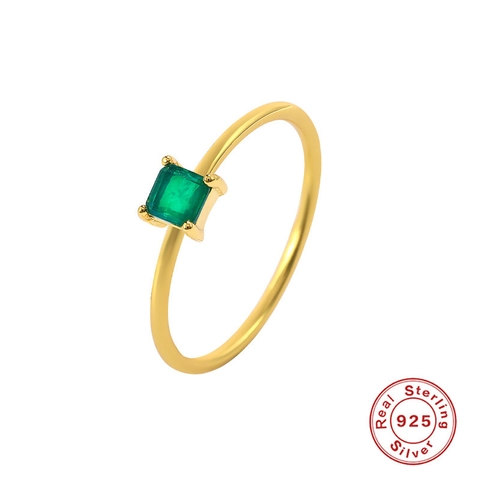 Luxury 925 Sterling Silver Green Gemstone Ring Vintage Gold Plated Square Emerald Cut Tourmaline Finger Ring For Women Wedding Party High End Jewelry