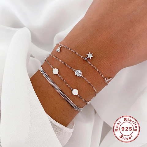 925 Sterling Silber Stern Geometrie Zirkonia Armband Für Damen Gold Silber Vergoldet Verstellbar Filigraner Anhänger Schmuck Geschenk