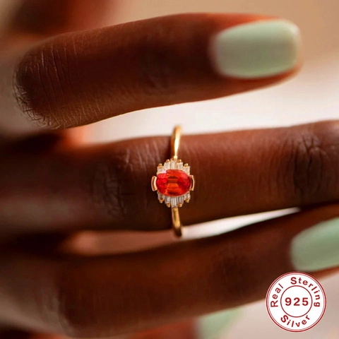 Luxury 925 Sterling Silver Zirconia Open Ring For Women Vintage Geometric Oval Heart Rectangle Red Green Gemstone Adjustable Finger Ring Jewelry Gift