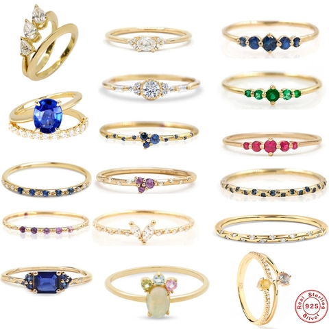 925 Sterling Silver Geometric Zircon Open Ring For Women Minimalist French Style Gold Stackable Double Layered Ring Jewelry
