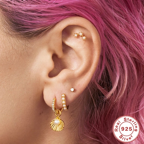 Pendientes de Plata de Ley 925 Poste Malaquita Concha Perla Artificial Cruz Borla Bola Para Mujeres Oro Plata Zirconia Daga Pendientes de Botón Joyería
