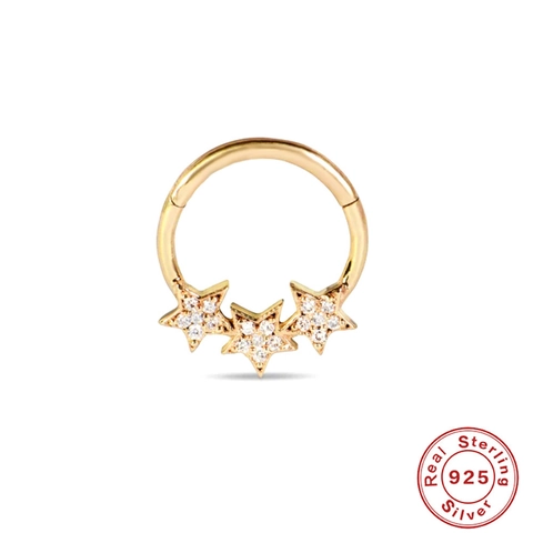 925 Sterling Silver Star Cartilage Stud Earring Gold Plated Zirconia Geometric Tiny Piercing Nose Ring For Women Jewelry Gift