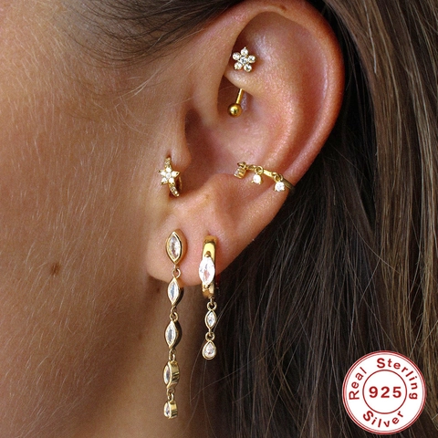 925 Sterling Silver Geometric Dangle Hoop Earrings For Women Gold Platinum Plated Zirconia Opal Artificial Pearl Star Water Drop Earring Jewelry