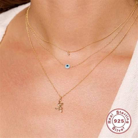 S925 Sterling Zilveren Boze Oog Hanger Halsketting Voor Vrouwen Verguld Schelp Ingelegd Minimalistische Sleutelbeinketting