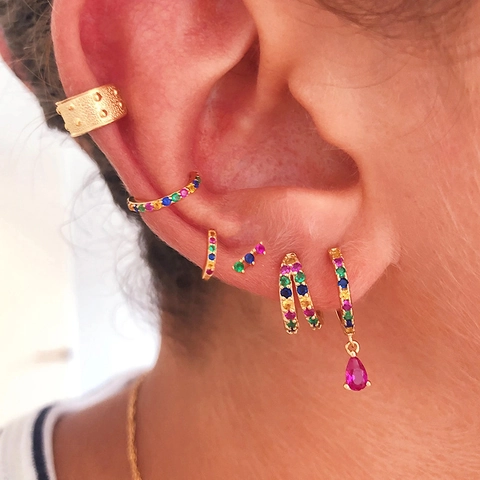 Luxury Water Drop Hoop Earrings Copper With Colorful Pear Shaped Cubic Zirconia Pendant Huggie Dangle Jewelry For Women