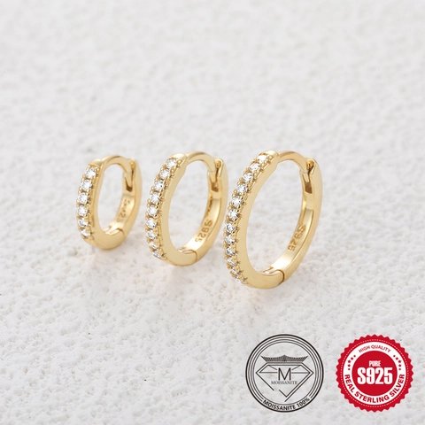 Orecchini a Cerchio in Argento Sterling 925 con Moissanite per Donna Orecchini Minimalisti con Pietre Incastonate Gioielli alla Moda Placcati Oro Argento