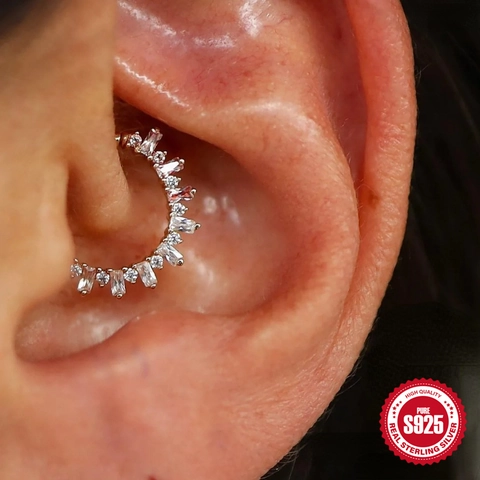 Pendientes de Aro para Cartílago de Plata de Ley 925 CZ para Mujer Bañados en Oro con Zirconia Pera Baguette Joyería de Piercing de Nariz