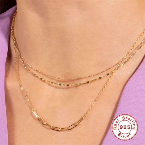 Minimalistisch 925 Sterling Silber Verstellbar Halskette Damen Vergoldet Geometrische Kette Choker Mode Schmuck Geschenk