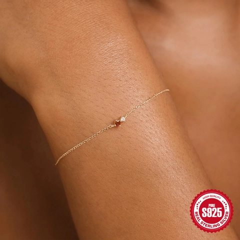 925 Sterling Silver Birthstone Bracelet For Women Gold Plated Cubic Zirconia Adjustable Chain Jewelry Minimalist Birthday Gift