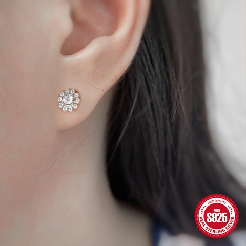 S925 Sterlingsilber Blumen Ohrstecker Mit Zirkonia Gold Weißgold Plattiert Gänseblümchen Ohrringe Für Damen Schmuck Geschenk