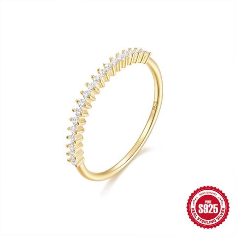 S925 Sterling Silver Zirconia Half Eternity Ring Gold Plated Minimalist Micro Inlaid Row Finger Ring For Women Jewelry Gift