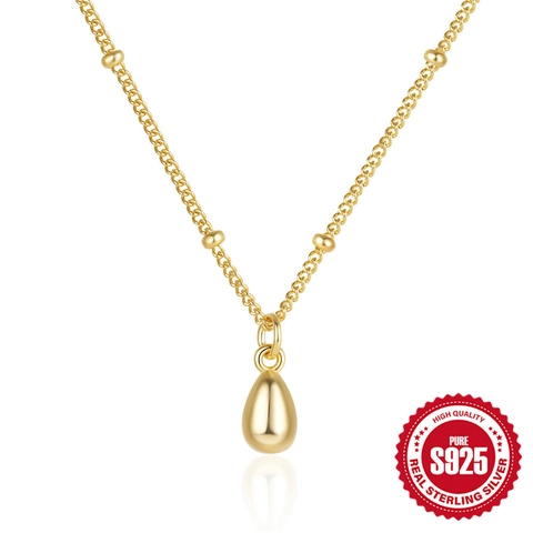 925 Sterlingsilber Wassertropfen Anhänger Halskette Für Damen Vergoldet Station Kugel Kette Minimalistisch Schmuck Geschenk