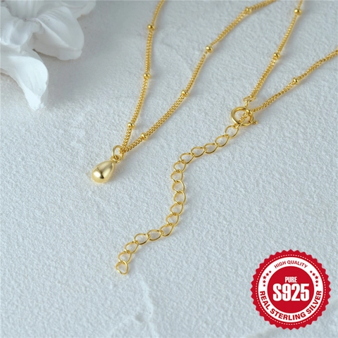 925 Sterlingsilber Wassertropfen Anhänger Halskette Für Damen Vergoldet Station Kugel Kette Minimalistisch Schmuck Geschenk