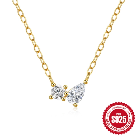 925 Sterling Silver Cluster Zircon Clavicle Necklace For Women Round Pear Cut Geometric Pendant Minimalist Fashion Jewelry