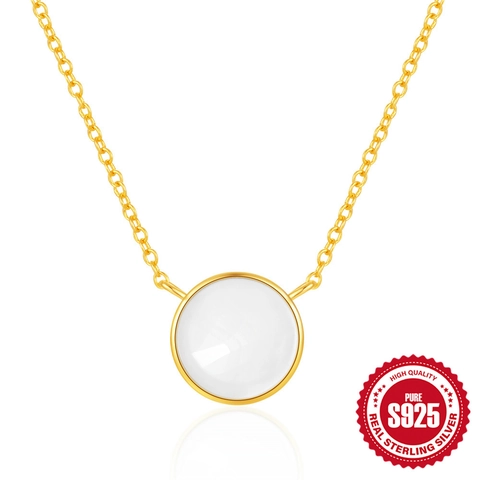 Minimalistische 925 Sterlingsilber Perlmutt Anhänger Halskette Für Damen Runde Geometrische Schlüsselbeinkette Schmuck Vergoldet Versilbert
