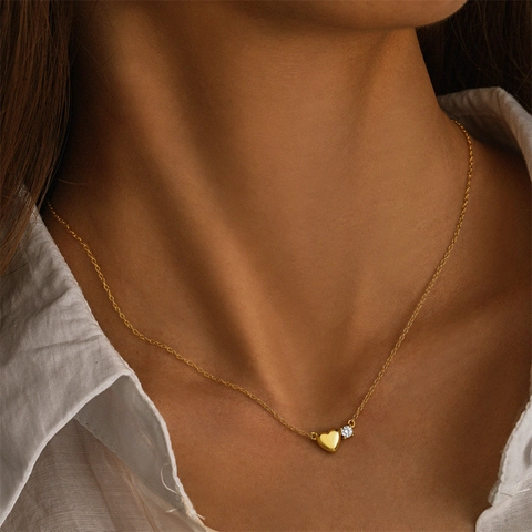 925 Sterlingsilber Herz Anhänger Halskette Gold Plattiert Zirkonia Eingelegt Minimalistisch Damen Mädchen Schmuck Geschenk