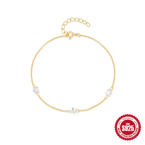 S925 Sterling Silver Bracelet For Women Gold Plated With Round Zirconia Elegant Thin Chain Minimalist Daily Fashion Jewelry