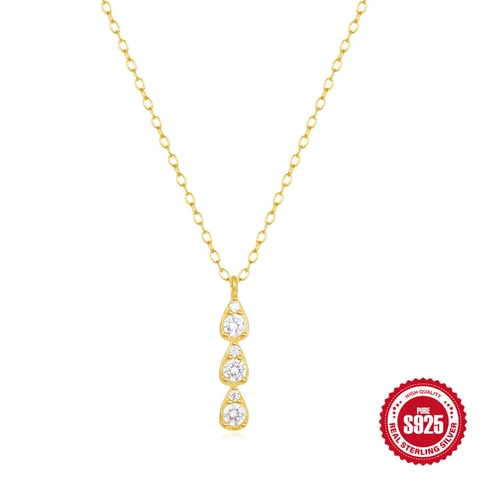 925 Sterling Silber Halskette Mit Dreifachem Wassertropfen-Anhänger 18K Vergoldet Zirkonia Zierliche Schlüsselbeinkette Damen Schmuck