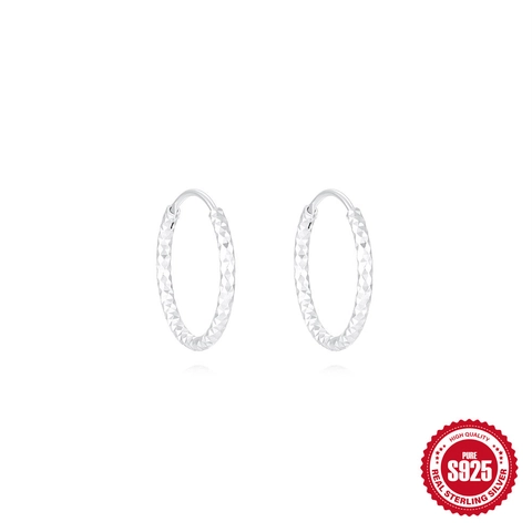 Minimalist 925 Sterling Silver Hoop Earrings For Women Sparkling Diamond Cut Texture Geometric Circular Fashion Jewelry Gift