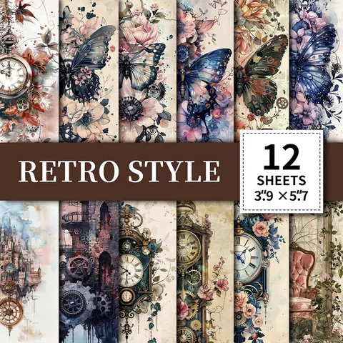 Vintage Steampunk Scrapbooking Material Paper Retro Butterfly Floral Gear Clock Decorative Background Paper For Journaling DIY Art Craft