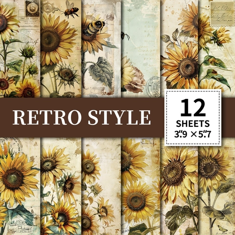Vintage Sunflower Oil Painting Art Paper For Journaling Retro Floral Scrapbooking Background Decorative Paper DIY Crafting Supplies